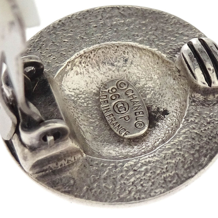 Chanel Button Earrings Clip-On Silver 96P 196104