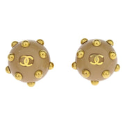 Chanel Studded Button Earrings Clip-On Gold Beige 00A 196112