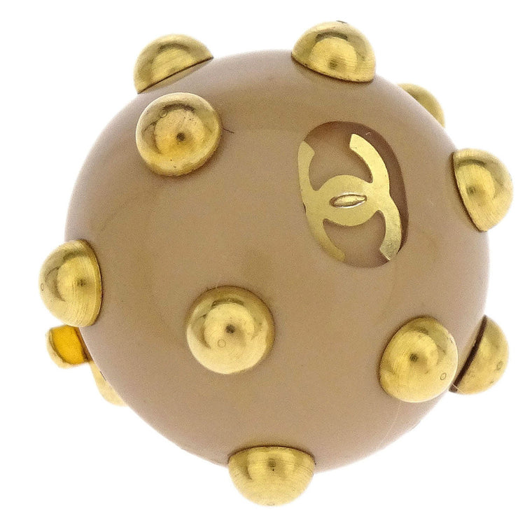 Chanel Studded Button Earrings Clip-On Gold Beige 00A 196112