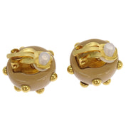 Chanel Studded Button Earrings Clip-On Gold Beige 00A 196112