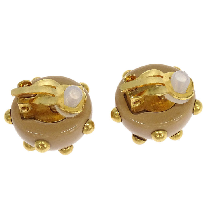 Chanel Studded Button Earrings Clip-On Gold Beige 00A 196112