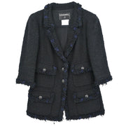 Chanel Collarless Single Breasted Jacket Black 07P #38 196145