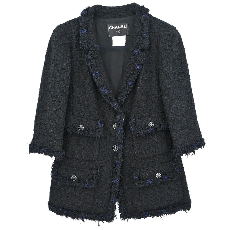 Chanel Collarless Single Breasted Jacket Black 07P #38 196145