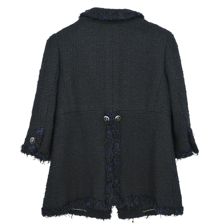 Chanel Collarless Single Breasted Jacket Black 07P #38 196145