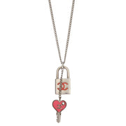 Chanel Padlock Key Pendant Necklace Silver Pink 07P 196147