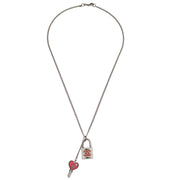 Chanel Padlock Key Pendant Necklace Silver Pink 07P 196147