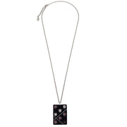 Chanel Silver Acrylic Rectangle Pendant Necklace Rhinestone 04A 196148