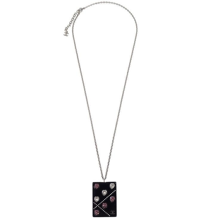 Chanel Silver Acrylic Rectangle Pendant Necklace Rhinestone 04A 196148