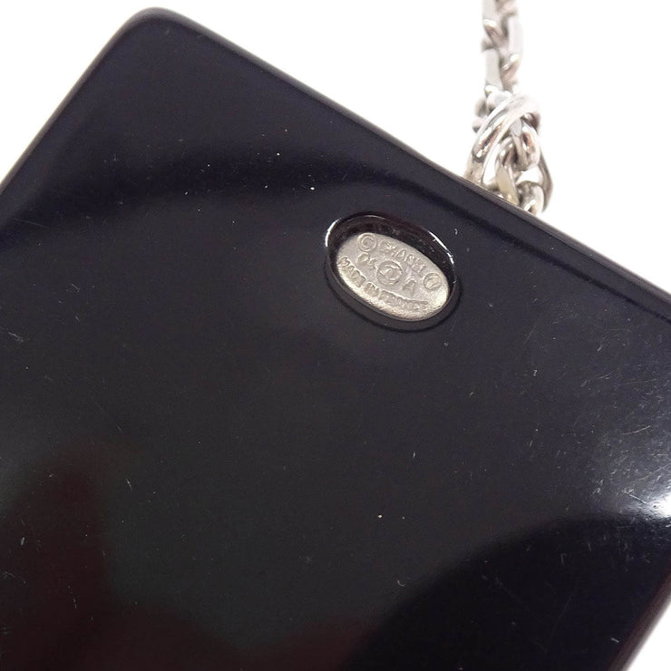 Chanel Silver Acrylic Rectangle Pendant Necklace Rhinestone 04A 196148