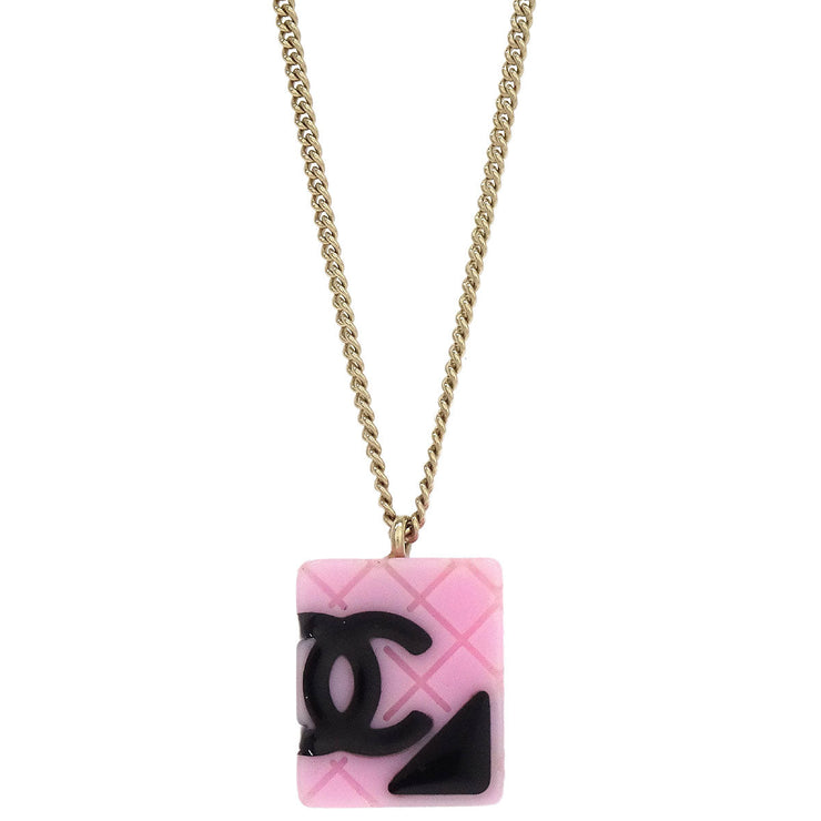 Chanel Cambon Ligne Chain Necklace Pendant Gold Pink 05C 196150
