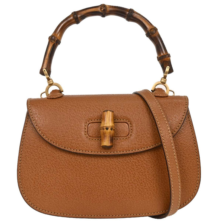 Gucci Brown Pigskin Bamboo 2way Handbag 000-2113-0188 196172