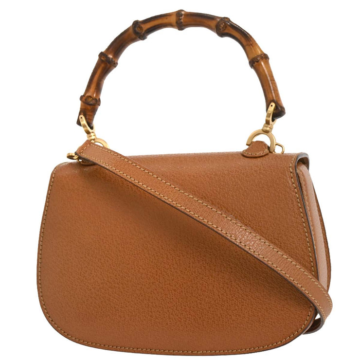 Gucci Brown Pigskin Bamboo 2way Handbag 000-2113-0188 196172