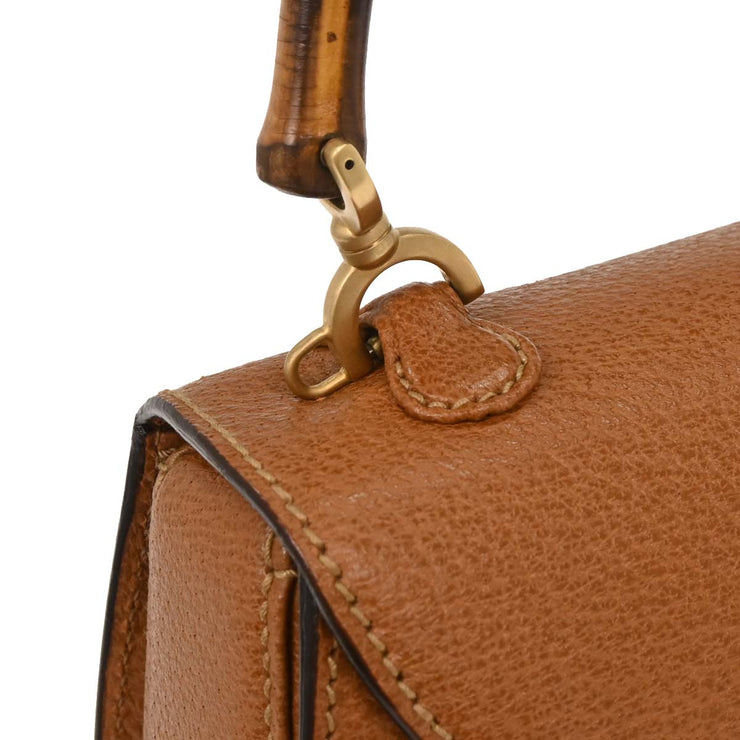 Gucci Brown Pigskin Bamboo 2way Handbag 000-2113-0188 196172
