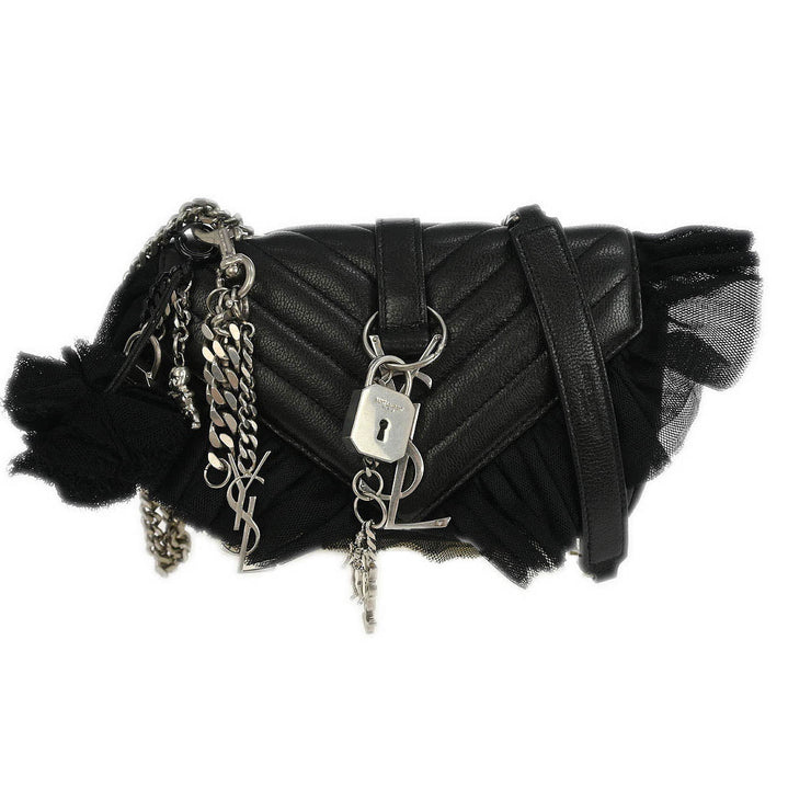 Saint Laurent Black Baby Chai Punk Frilled Shoulder Bag 196176
