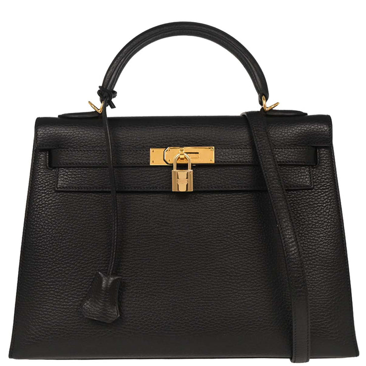 Hermes Black Ardennes Kelly 32 Sellier Handbag  Square:G4 196181