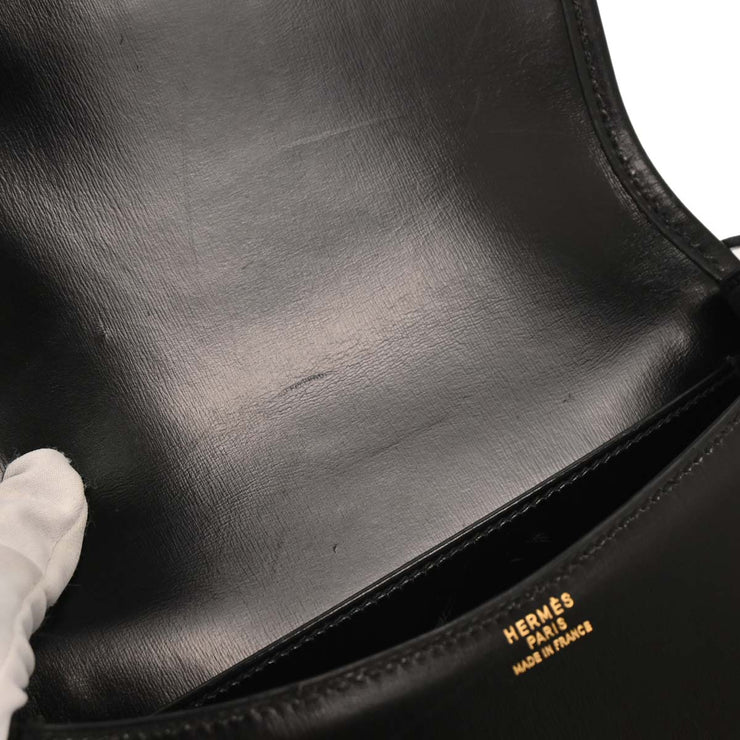 Hermes Black Box Calf Double H Shoulder Bag 196188