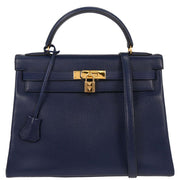 Hermes Blue Indigo Ardennes Kelly 32 Retourne 2way Handbag  Circle:Y 5C 196195