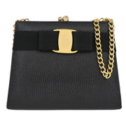 Salvatore Ferragamo Black Vara Bow Chain Shoulder Bag 223054 196203
