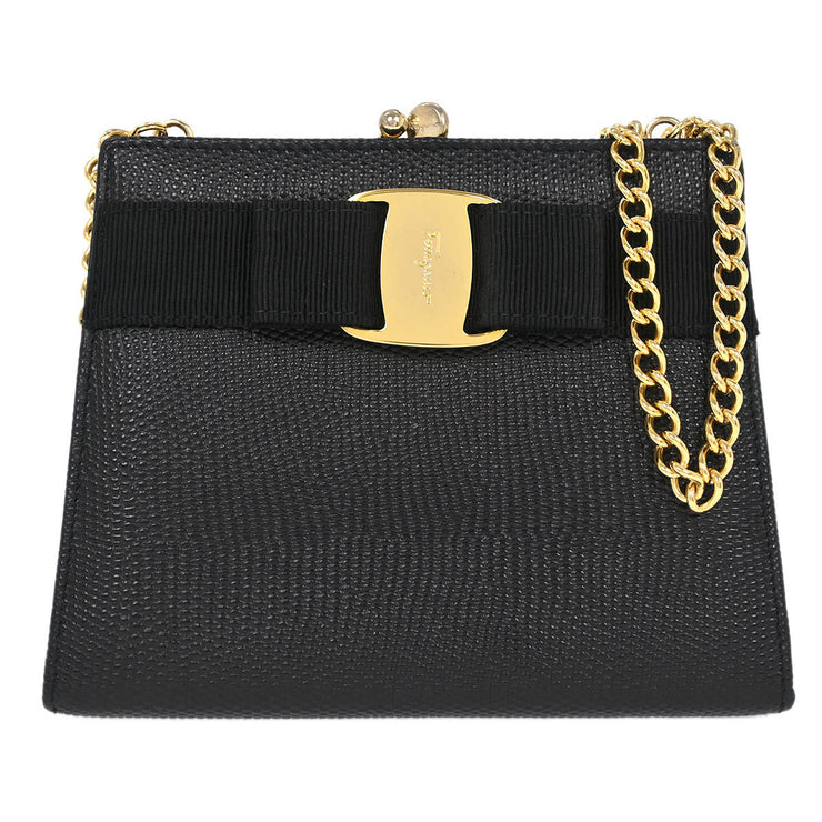 Salvatore Ferragamo Black Vara Bow Chain Shoulder Bag 223054 196203