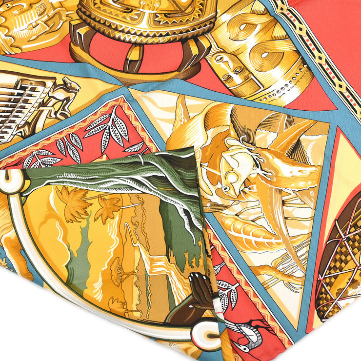 Hermes Scarf Carre 90 Au Son du Tam Tam Red Small Good 196224