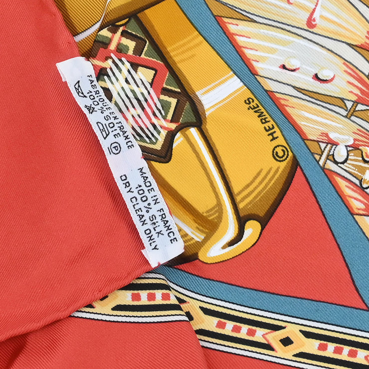 Hermes Scarf Carre 90 Au Son du Tam Tam Red Small Good 196224