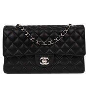 Chanel Black Lambskin Medium Classic Double Flap Shoulder Bag 196225