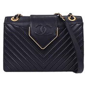 Chanel Navy Calfskin Chevron Shoulder Bag 196244