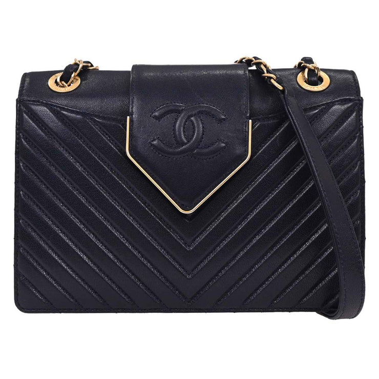 Chanel Navy Calfskin Chevron Shoulder Bag 196244