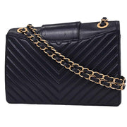 Chanel Navy Calfskin Chevron Shoulder Bag 196244