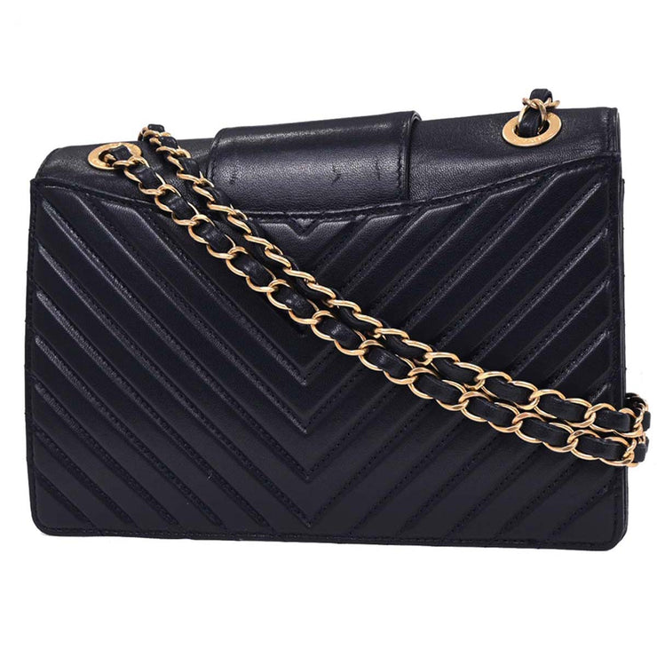 Chanel Navy Calfskin Chevron Shoulder Bag 196244