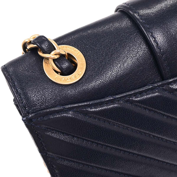 Chanel Navy Calfskin Chevron Shoulder Bag 196244