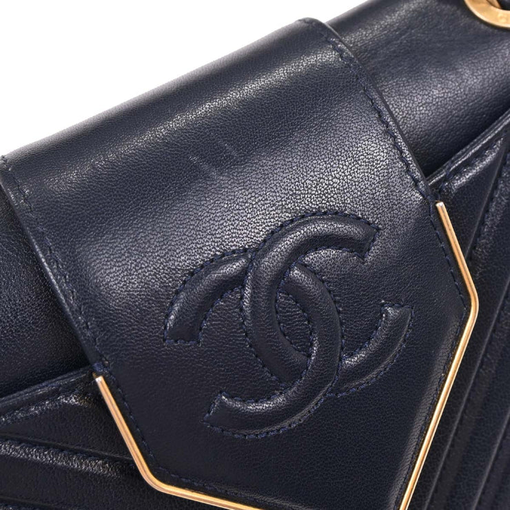 Chanel Navy Calfskin Chevron Shoulder Bag 196244