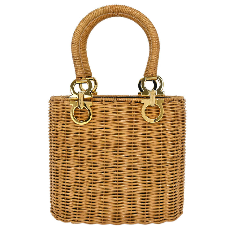Salvatore Ferragamo Beige Rattan Gancini Basket Handbag DO-216174 196260