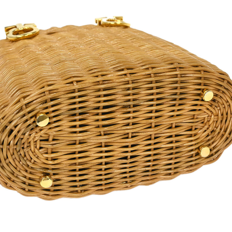 Salvatore Ferragamo Beige Rattan Gancini Basket Handbag DO-216174 196260
