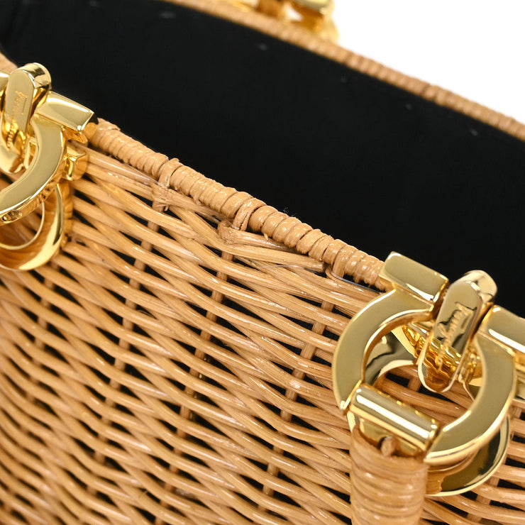 Salvatore Ferragamo Beige Rattan Gancini Basket Handbag DO-216174 196260