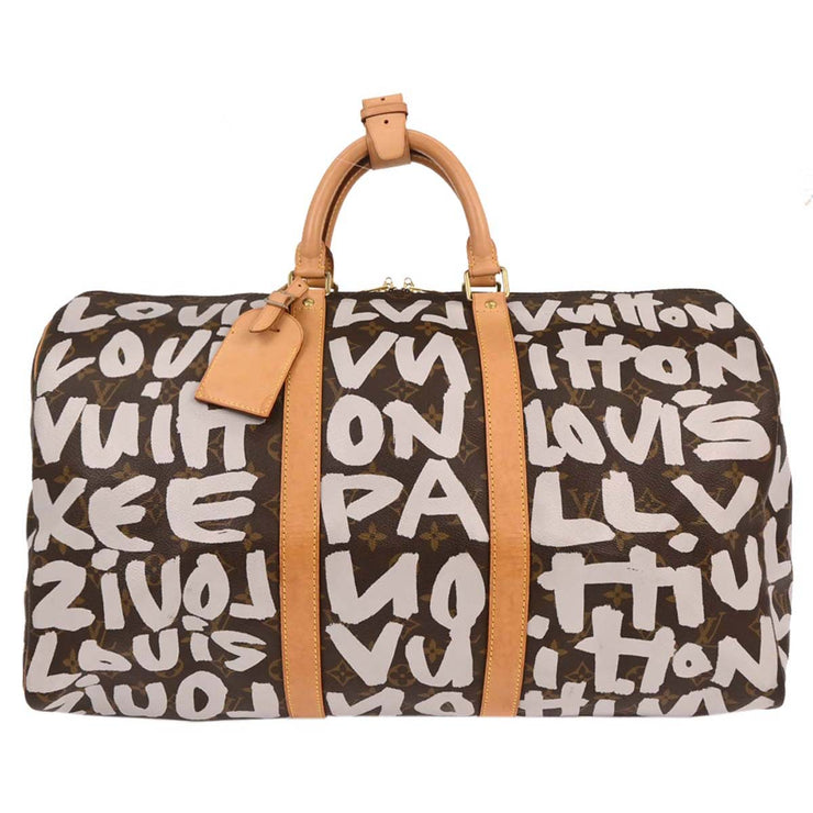 Louis Vuitton White Monogram Graffiti Keepall 50 Duffle Bag M92197 FL0071 196280