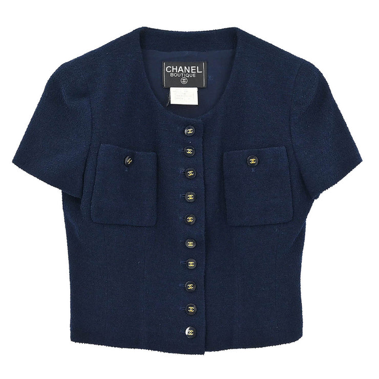Chanel Single Breasted Jacket Navy P95 #38 196283