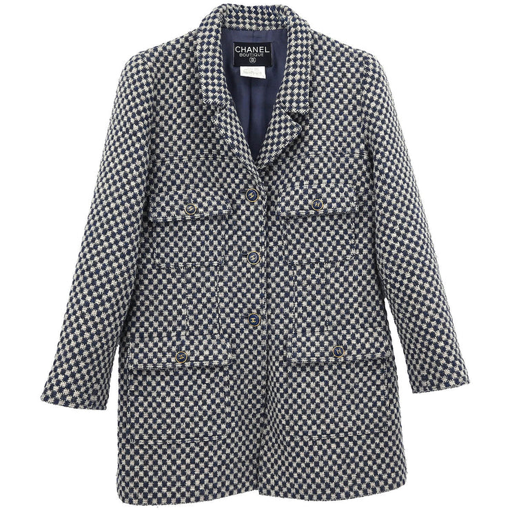 Chanel Single Breasted Jacket Navy 95A #40 196284
