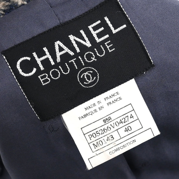 Chanel Single Breasted Jacket Navy 95A #40 196284