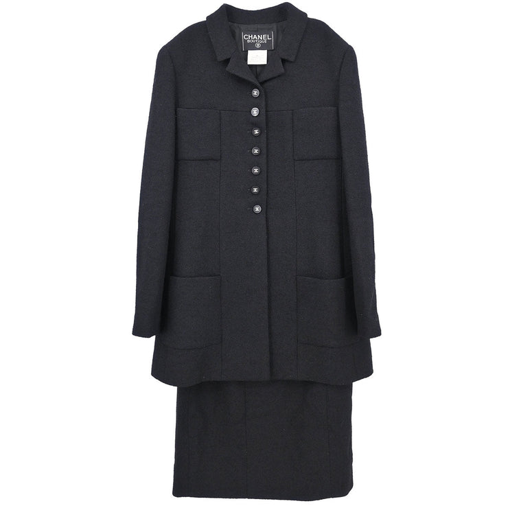Chanel Setup Suit Jacket Skirt Black 96P #40 196286