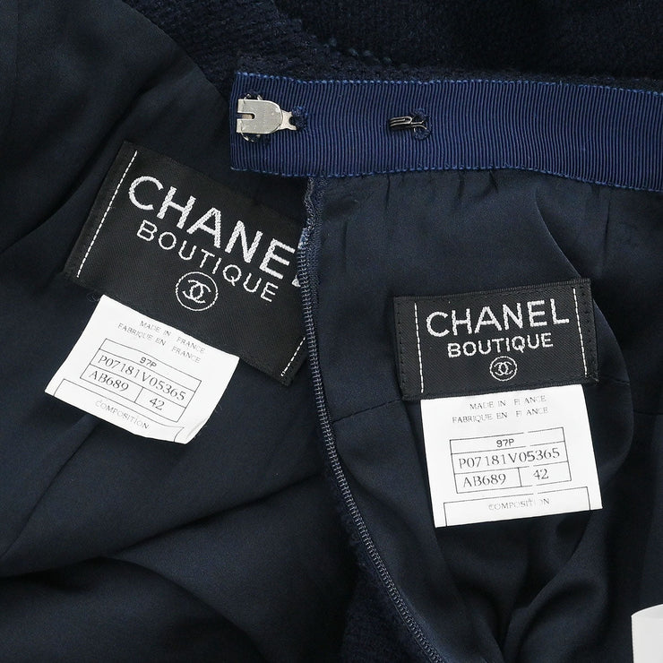 Chanel Setup Suit Jacket Skirt Navy 97P #42 196298