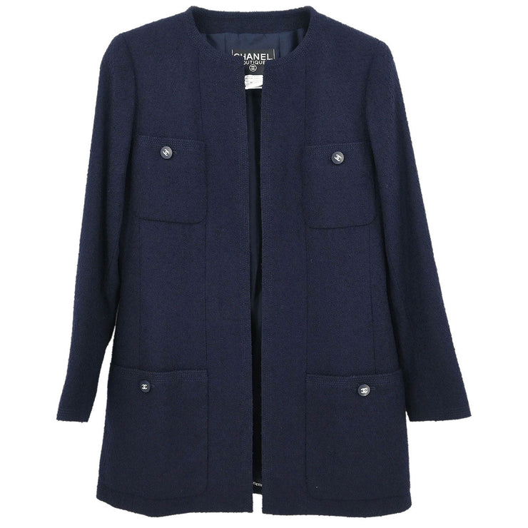 Chanel Collarless Jacket Navy 96P #38 196307