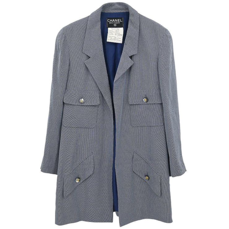 Chanel Single Breasted Jacket Navy CR94 #38 196312