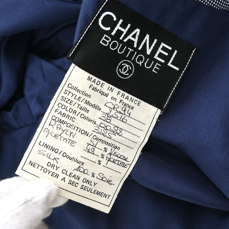 Chanel Single Breasted Jacket Navy CR94 #38 196312