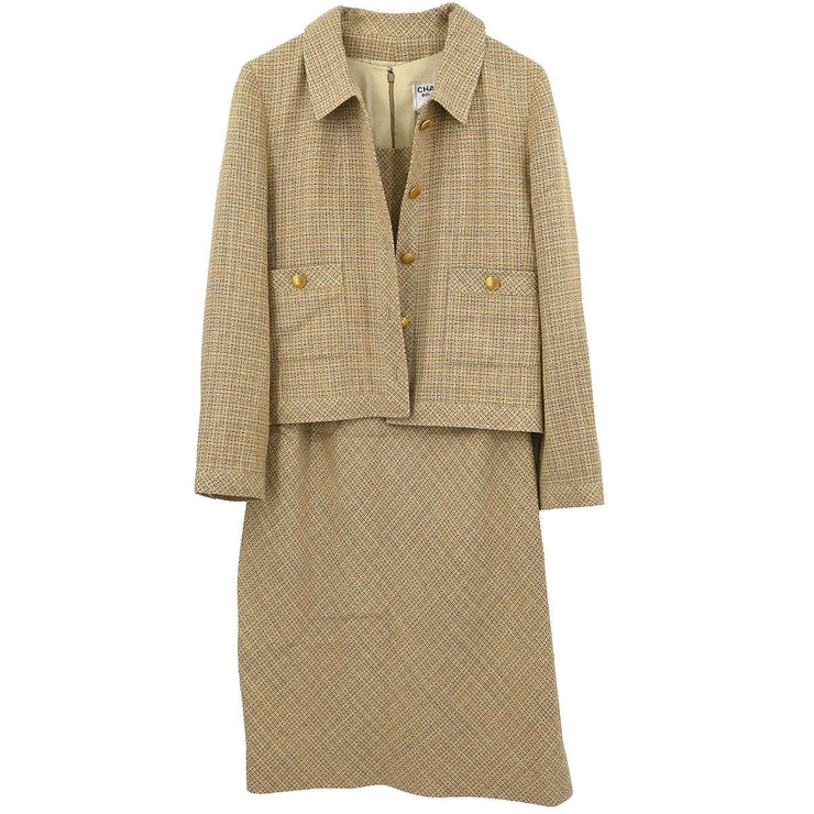 Chanel Setup Suit Jacket Sleeveless Dress Beige 98P #38 196318