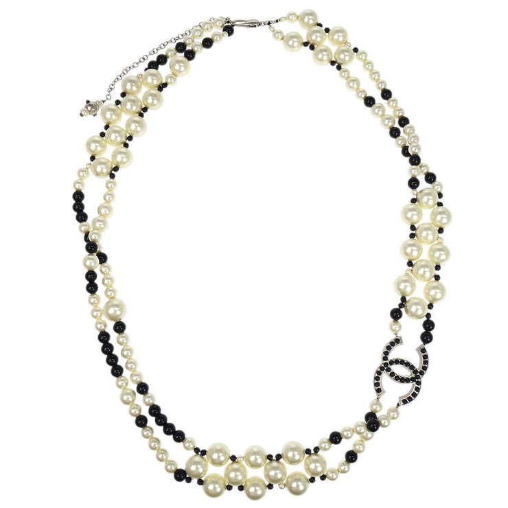 Chanel Artificial Pearl Chain Necklace Silver 03C 196322