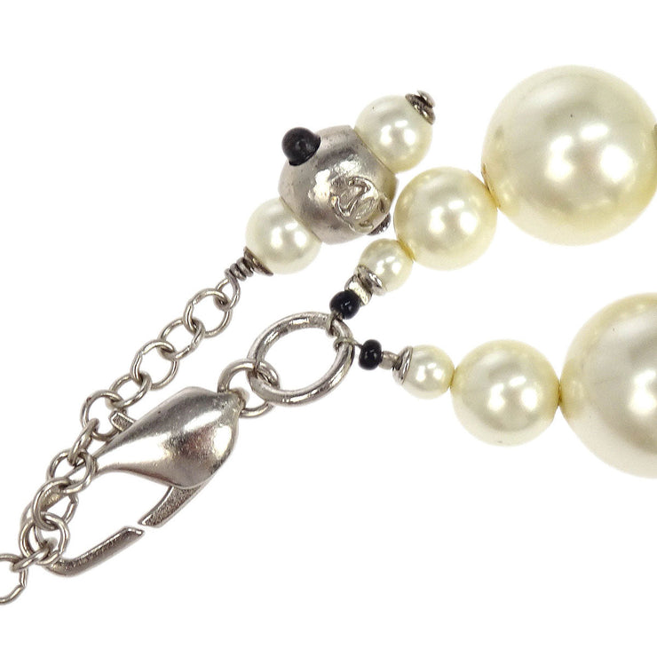 Chanel Artificial Pearl Chain Necklace Silver 03C 196322