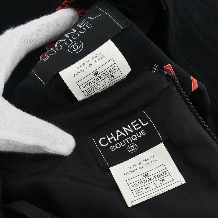 Chanel Setup Suit Jacket Skirt Black 96P #38 196333