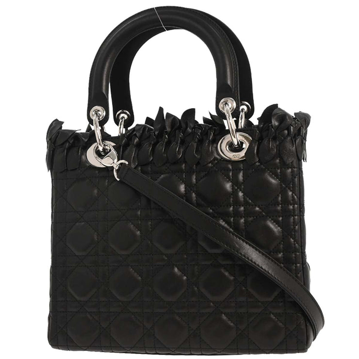 Christian Dior Black Lambskin Lady Dior Cannage 2way Handbag 11-MA-0171 196336