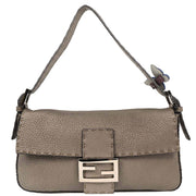 Fendi Gray Leather Stitch Baguette Handbag 196338